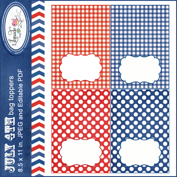4th of July printable bag toppers