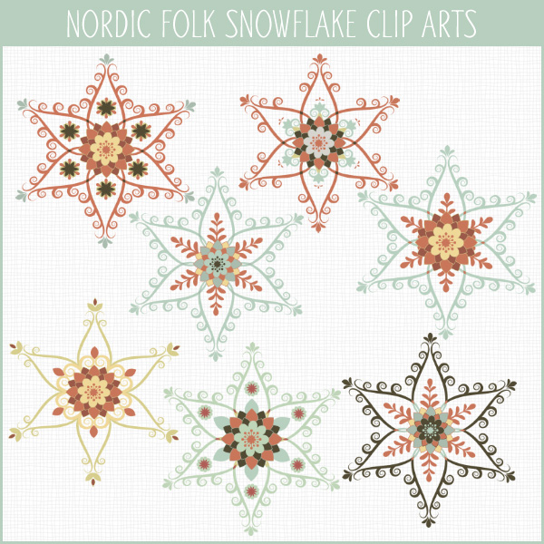Nordic snowflakes clipart set