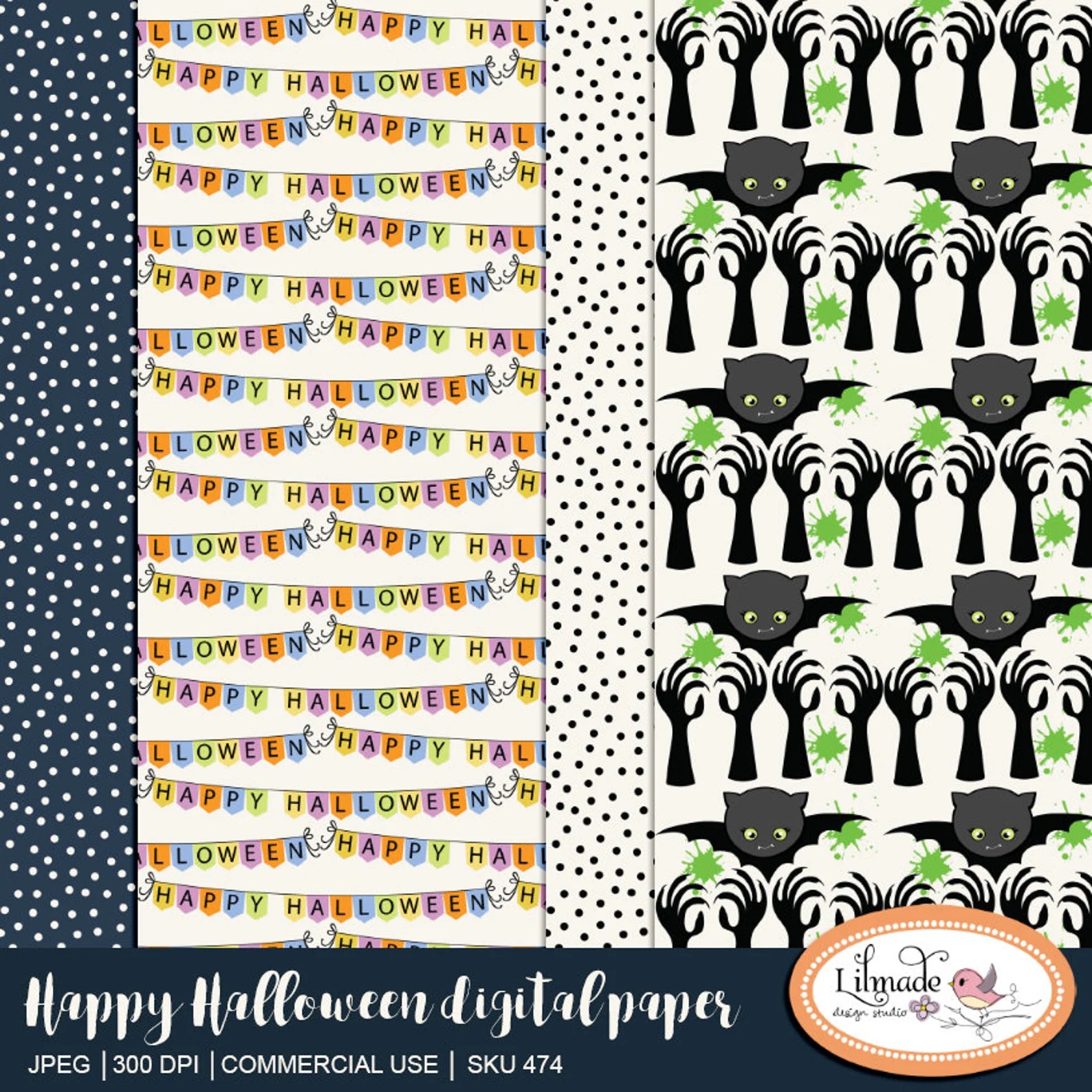 Happy Halloween digital scrapbook papers for commercial use
