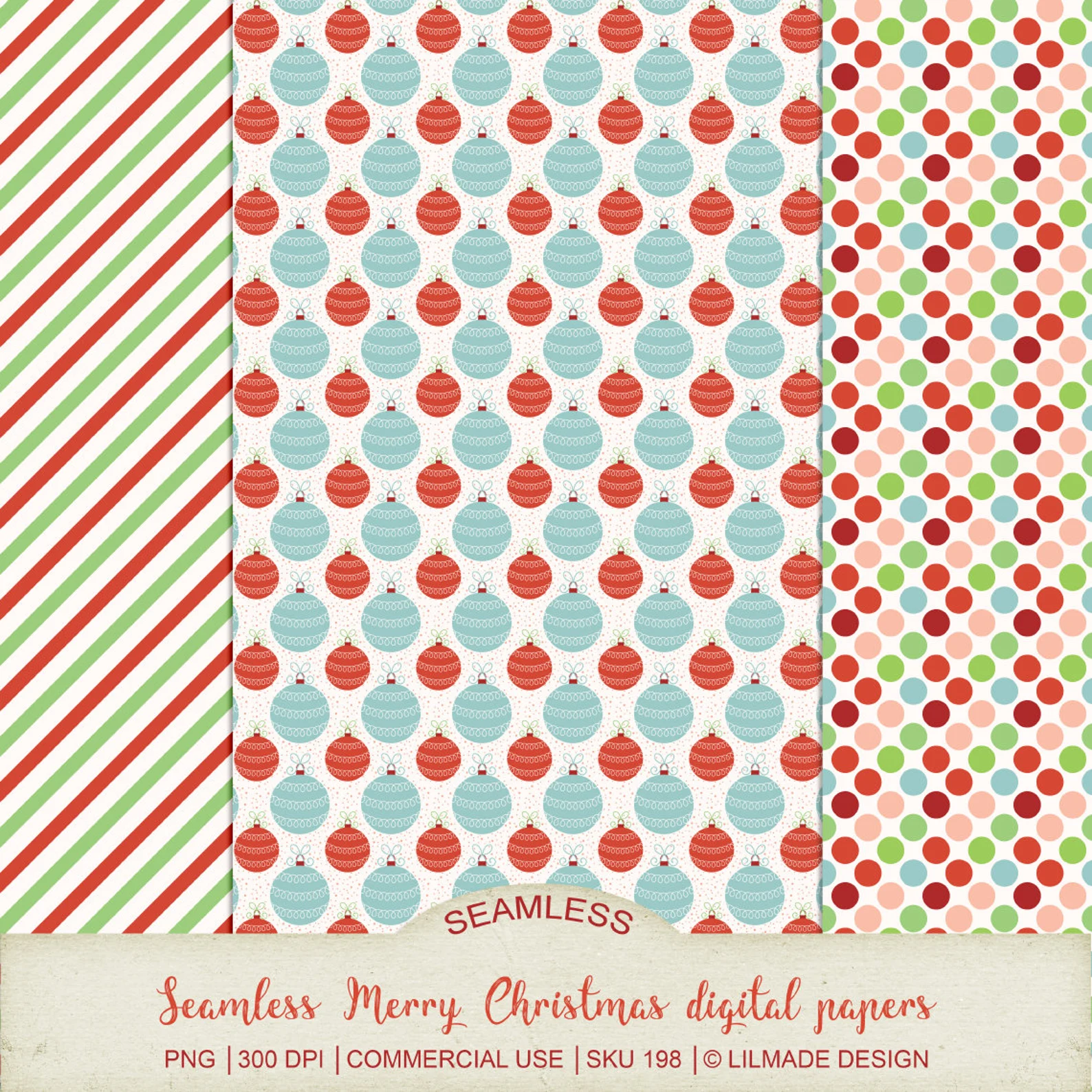 Seamless Christmas digital papers for commercial use, holiday digital papers 